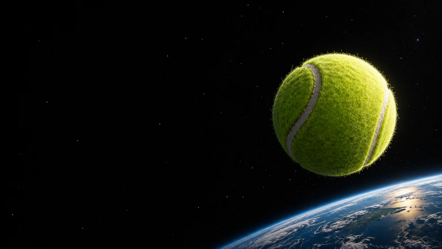 A tennis ball above Earth in space